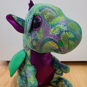 Ty Beanie Boo Cinder Dragon Plush 17” Large Green Purple Glitter Eyes